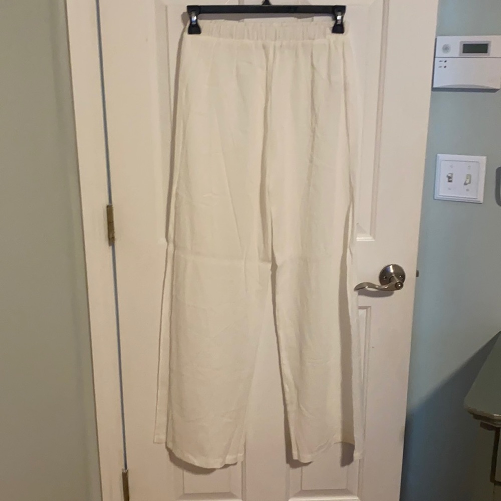 White sheer wide leg pants with side slits. Bathing suit coverup. Size 6